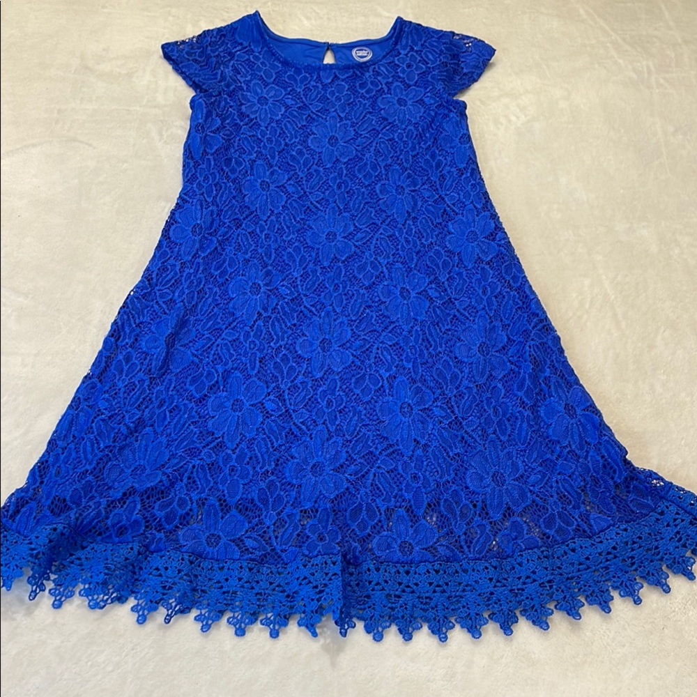WONDER NATION SIZE L/10-12 Blue Lace Kids Dress with lining.